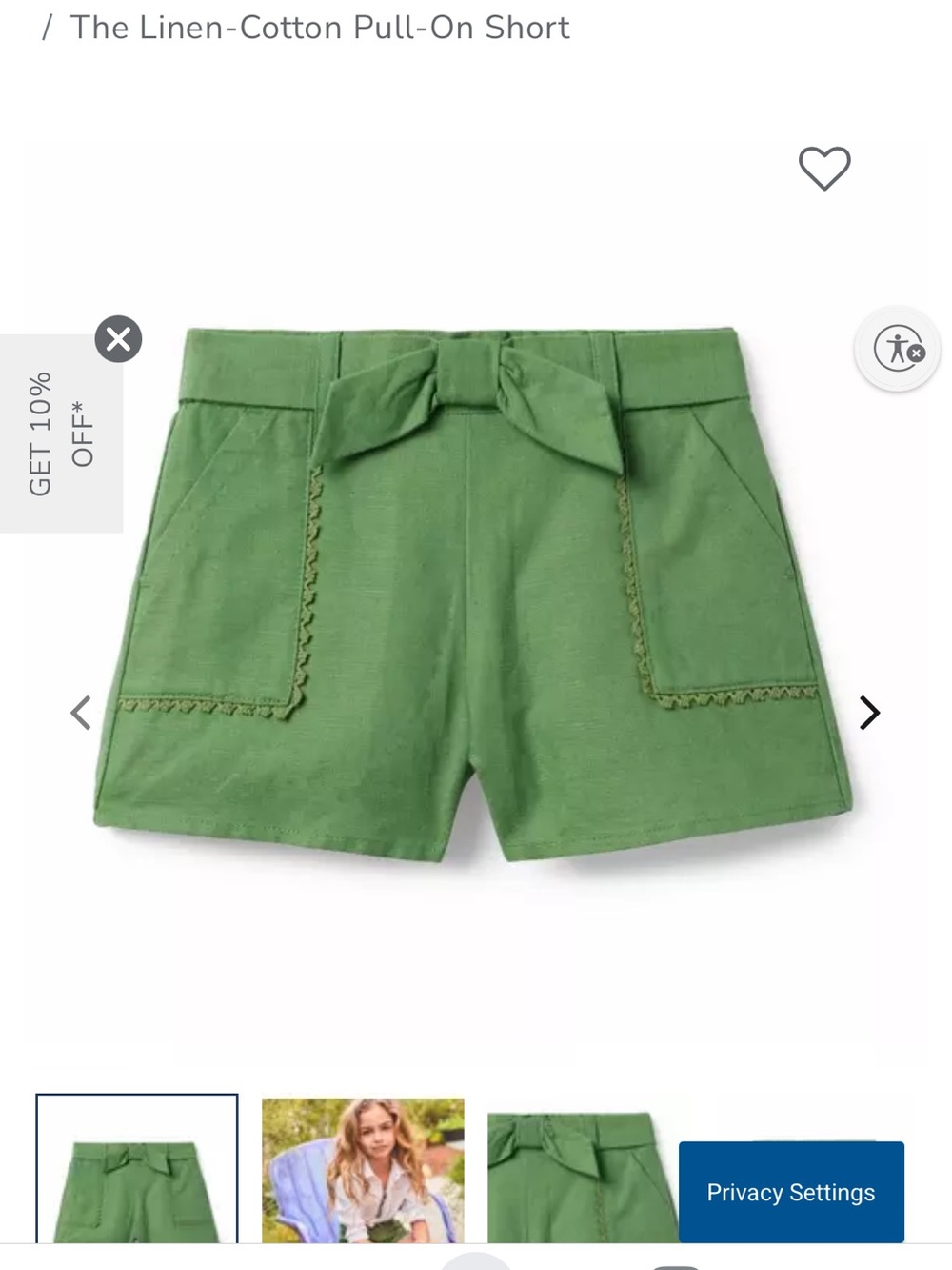 Janie and Jack Girls- The Linen-Cotton Pull-On Shorts with Bow- Size 6 EUC